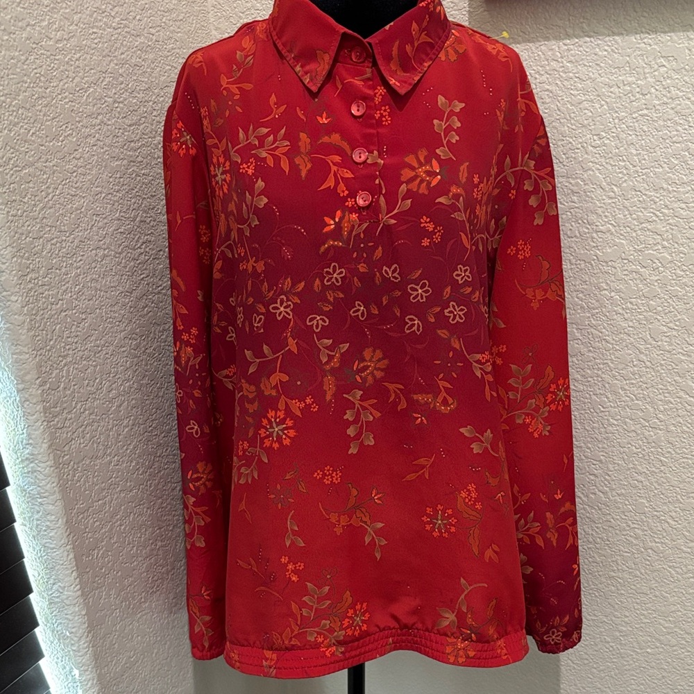 Floral Red Button-Up Women's Top